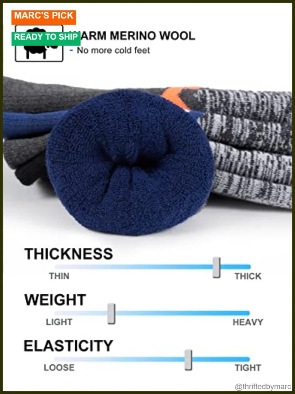 Merino Wool Ski Socks for Snowboarding, Full Cushioned Knee-High Thermal Socks